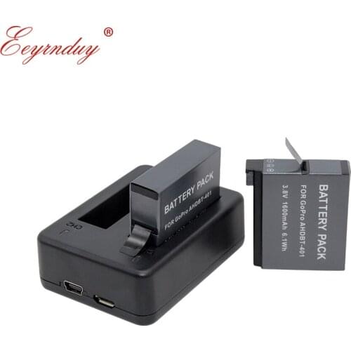 2pcs Sports digital battery AHDBT-401 & Dual Charger for Go Pro GOPROS HERO4 Black Action camera
