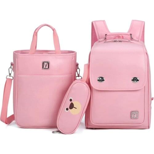 3 sets children school bags for boys girls PU schoolbag backpack waterproof satchel kids book bag mochila with child handbag
