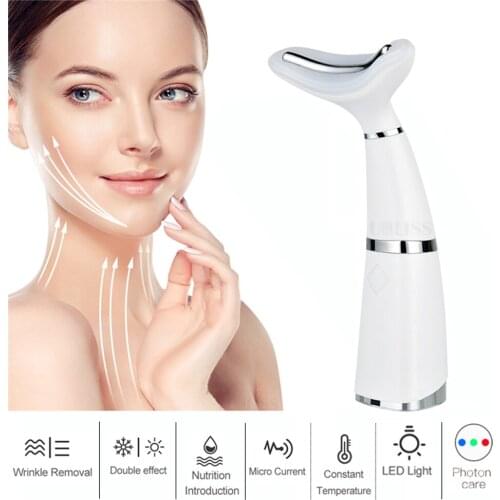 3 Modes Ultrasonic Vibration LED Photon Therapy Lifting Neck Face Slim Double Chin Anti-Wrinkle Removal Device Skin Tightening