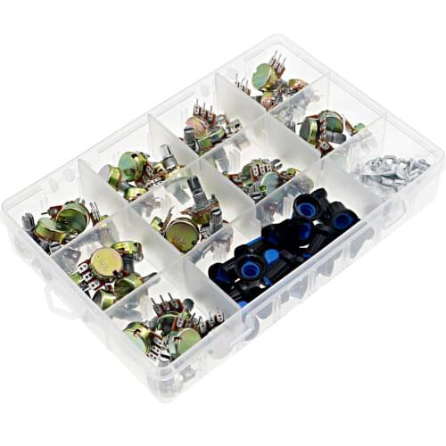 45Pcs WH148 Single Potentiometer Kit Box B1K 5K 10K 20K 50K 100K 500K 1M with knobs Single potentiometer set Shaft Nuts