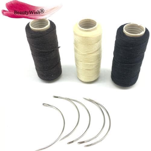5Pcs C Needles Hair Weaving Needles AND 1 Roll Weaving Thread 120m Long Threads For sewing Hair weft