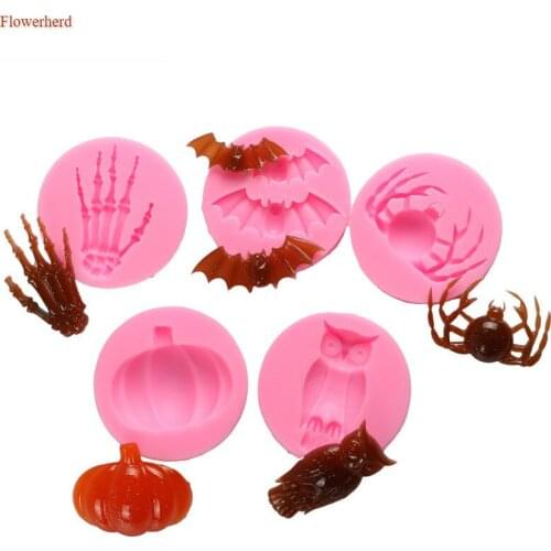 5pcs/set Halloween Bat Pumpkin Owl Spider Fondant Cake Silicone Mold Chocolate Candy Cookie Mold Cake Cake Decorating Tools