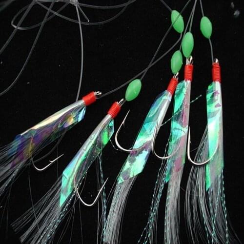 5pcs /Lot New Sabiki Soft Fishing Lure Rigs Bait Jigs Lure Soft Lure Worn Fake String Crystal Barbed Hook Fishing Lures
