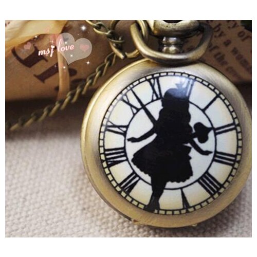 Alice in Wonderland Quartz Pocket Watch Pendant Necklace Mens Watch Womens Watch Boys Girls Gift