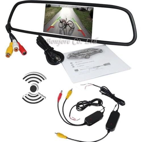 5 Inch Car Rearview 800x480 Mirror Monitor + 2.4Ghz Wireless Video Transmitter and Receiver Kit for Rear View Backup Camera