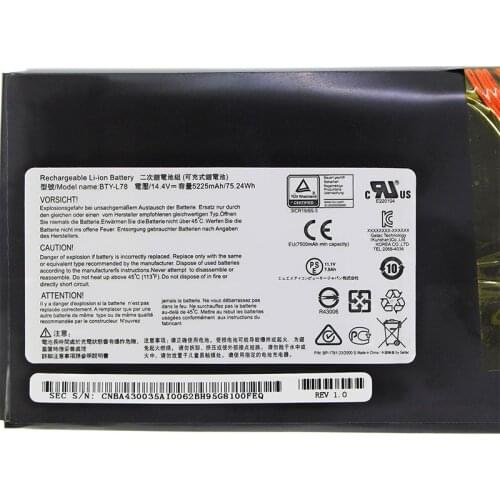 BTY-L78 5225mAh Laptop Battery For MSI GT62 GT62VR GT80 GT80S GT73 GT83 GT73VR GT83VR 6RE-026CN 2QE-035CN 11.1V 75.24WH