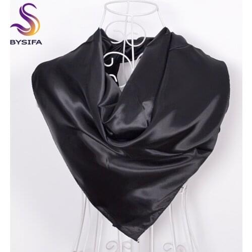 [BYSIFA] Winter Plain Square Scarves For Ladies Male New Candy colors Silk Scarf 90*90cm Autumn Silk Muffler Muslim Headscarves
