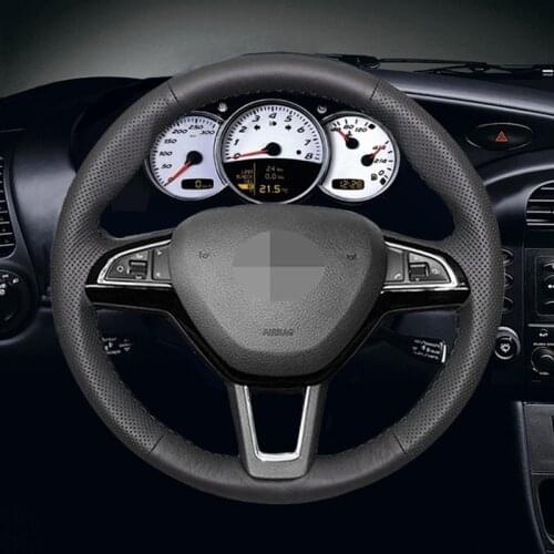 Black Artificial Leather Car Steering Wheel Cover for Skoda Octavia 2017 Fabia 2016 2017 Rapid Spaceback 2016 Superb