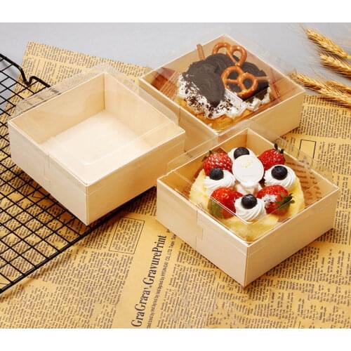 Wooden Cake Box Sandwich Box High-end Sushi Box Japanese Takeout Box Disposable Clear Lid Puff Box Baked Goods For Dessert