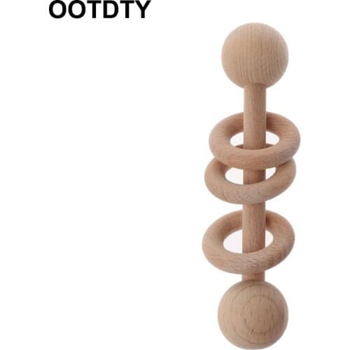 Food Grade Wooden Teether Baby Rattles Montessori Toys Newborn Shower Gift Toddler Teething Ring
