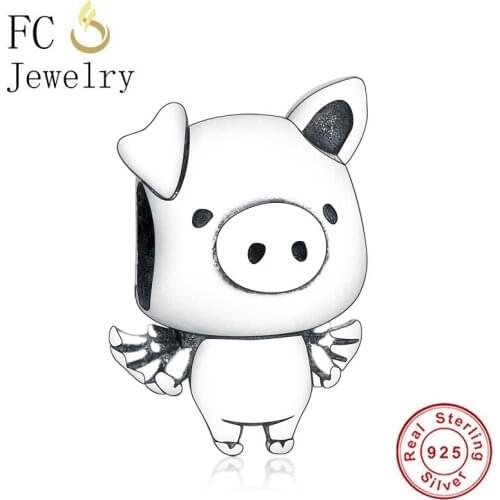 FC Jewelry Fit Original Brand Charm Bracelet Real 925 Silver Pippo Flying Pig Bead Women Making Baby Piglet Piggy Berloque DIY