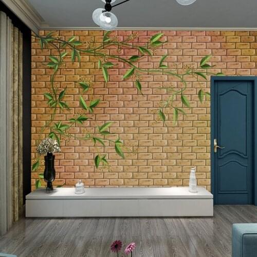 Custom Photo Murals 3d Green Leaf Brick Wallpapers for Living Room Shop Background Self Adhesive TV Walls Papers Home Decor Roll