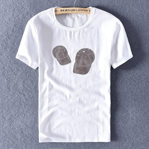 2020 Summer embroidery new mens t-shirt linen short-sleeved casual t shirt for men fashion white t shirts male camiseta chemise