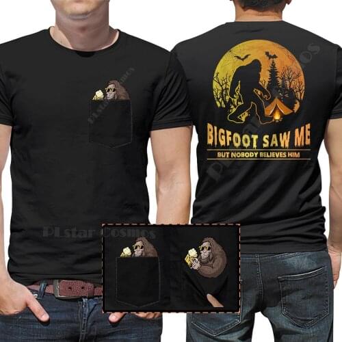 Saw Me But Nobody Believes Him Camping Pocket TShirt Cotton T shirts Women for Men Hip hop tops