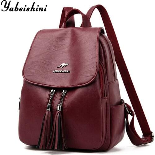 Tassels Style Soft Leather Women Backpack Bagpack Shoulder Bags for Teenage Girls Back Pack Sac A Dos Travel BackPack Mochila