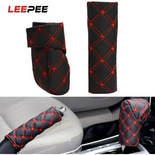 LEEPEE Hand Brake Cover Universal PU Leather Gear Shift Cover Black Red & White
