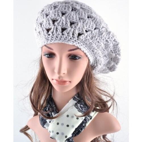 Fashion autumn hats for womens beret braided baggy knitted wool beanie crochet warm winter hat bone cap gorras planas flat cap
