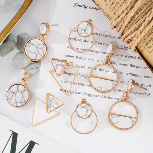 Fashion Womens Earrings Korean Round Drop Earrings For Women Statement Geometric Gold Colour Earrings 2021 Trend Female Jewelry