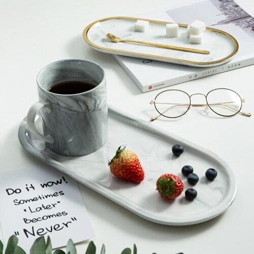 Marble Ceramics Storage Tray Oval Gold Plating Dinner Plate Europe Food Fruit Breakfast Jewelry Bathroom Storage Dish Decoration