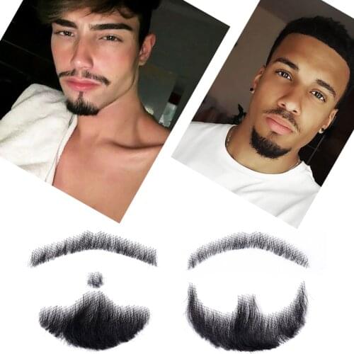 HUAYA Mens Mustache Lace Beard Invisible Cosplay Lace Invisible Fake Beards Hair Natural Lifelike Hand Made