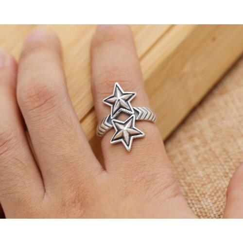 925 sterling silver jewelry personality asia cody five-pointed star hollow ring mens opening ring