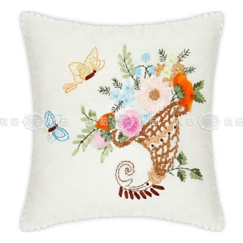 Two butterfly handmade ribbon embroidery DIY creative pillow cross stitch sewing kit can be customized without pillow core