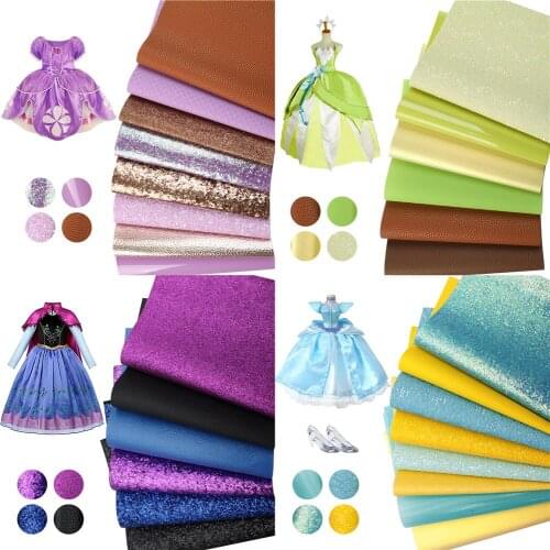 Princess Color Series Faux Leather Sheets Set Chunky Glitter Lychee Jelly Lace Synthetic Leather Fabric for Earrings Bows Crafts