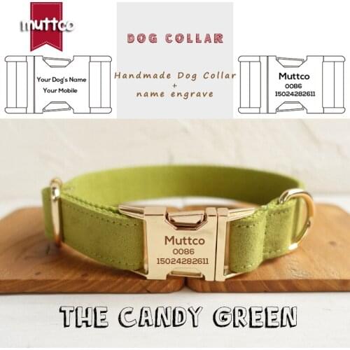 MUTTCO Custom retailing self-design Anti-lost dog collar THE CANDY GREEN poly satin and nylon dog collar or leash 5sizes UDC030J