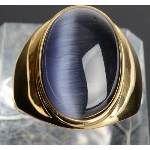 Stainless Steel Vintage Bohemia Large Imitation Oval Cats Eye Opal Ring Gold Color Exaggerated Decorate Women Jewelry