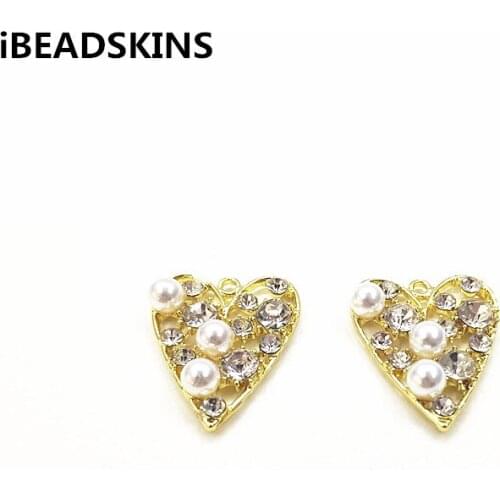 New arrival! 31x25mm 50pcs Rhinestone Imitation pearl Heart shape charm for Jewelry Accessories/Earring Parts/Hand Made DIY