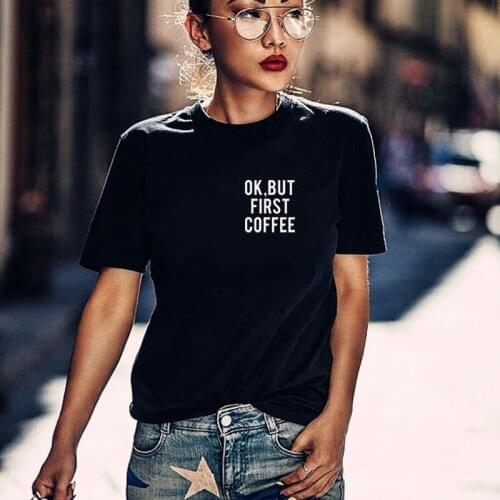 OK But First Coffee lover Pocket Tee Shirt Funny T Shirts Instagram Tumblr Shirt Womens Graphic Tees Shirts for Teens Hipster