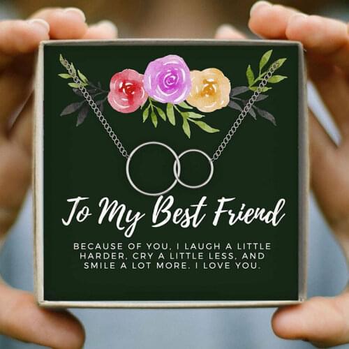 To My Best Friend Double Circle Pendant Chain Necklace Interlock Clavicle Short Necklace for BFF Good Friends Friendship Jewelry
