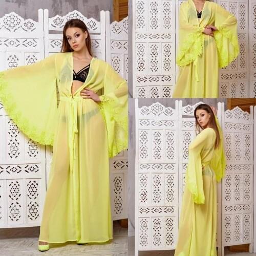 Sexy Womens Robe & Gown Sets Lace Bathrobe Night Dress Sleepwear Womens Sleep Gowns Chiffon Robe Femme Lingerie