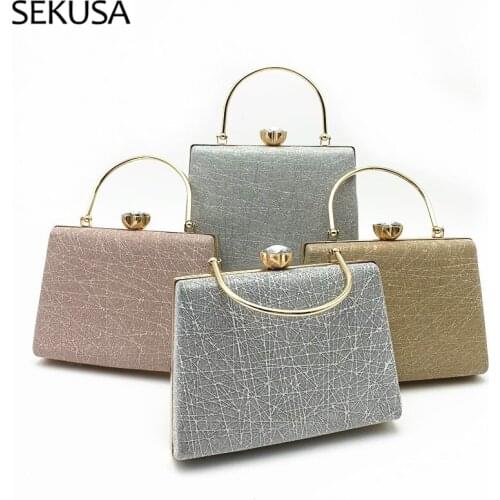 Fashion Women Evening Bags New Arrival Beading Metal Chain Shoulder Handbags Handle Purse Day Clutc