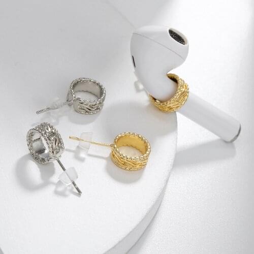 Geometric Punk Women Men Metal Wireless Earphone Anti Dropping Headphones Stud Earring for Airpods S925 Needle Ear Jewelry