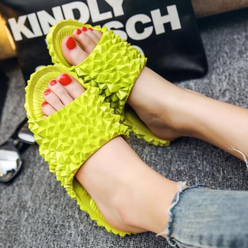 Women creative durian slippers fluorescent green slides ladies summer beach shoes indoor home slipper
