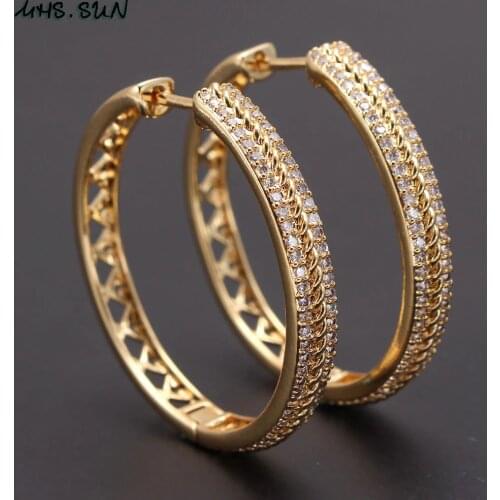 MHS.SUN Hollow design women luxury round hoop earrings fashion cubic zirconia gold color earrings for party gift 1pair dropship