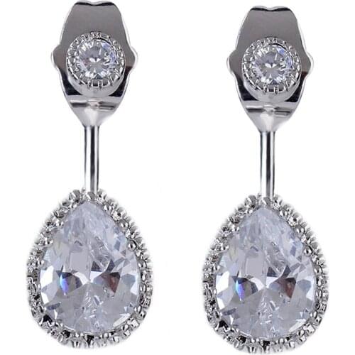 2015 Elegant Women Earring AAA CZ Crystal water Earrings Double Stud Earrings WHITE Gold Filled Earrings GLE3671