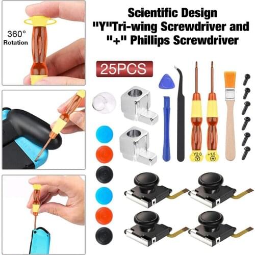 25-in-1 3D Analog Thumbstick Joystick with Repair Kit Suitable for NS Switch Joy-Con Repair Parts Rocker Replacement With Tools