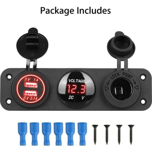 3 In 1 Car Fast Charger Dual USB Port Charger 3.1A Voltmeter 12V Car Auto Cigarette Lighter Socket for Boat Truck Vehicles GPS