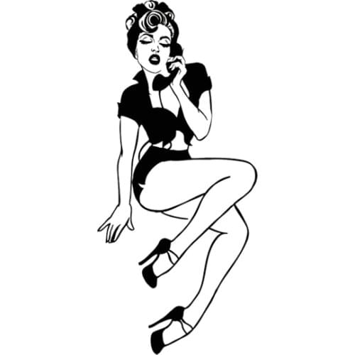 6*13.4CM Pin-Up Girl Style Sexy Retro Woman With Phone Vinyl Car-styling Car Sticker Decals Black/Silver C20-0022