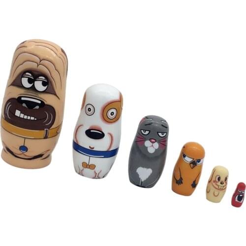 6PCS Hand Painted Dog Animals Wooden Russian Nesting Dolls Matryoshka Toys