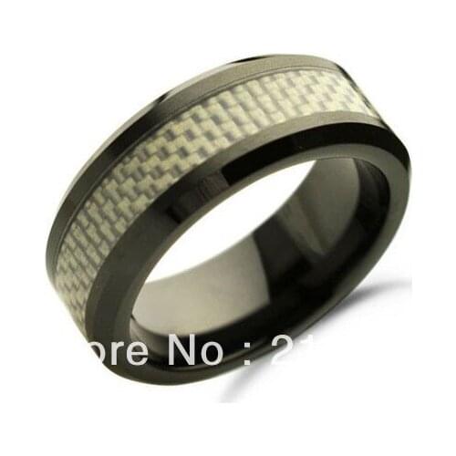 Free Shipping Cheap Price Jewelry USA Brazil Russia HOT Selling 8MM Mens White Fiber Black Bevel Tungsten Wedding Ring