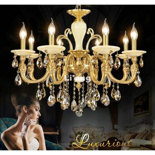 European Style Bronze Crystal Chandelier Lingting Luxurious Jade Brass Crystal Lamp Lustre Suspension Lighting 100% Guaranteed