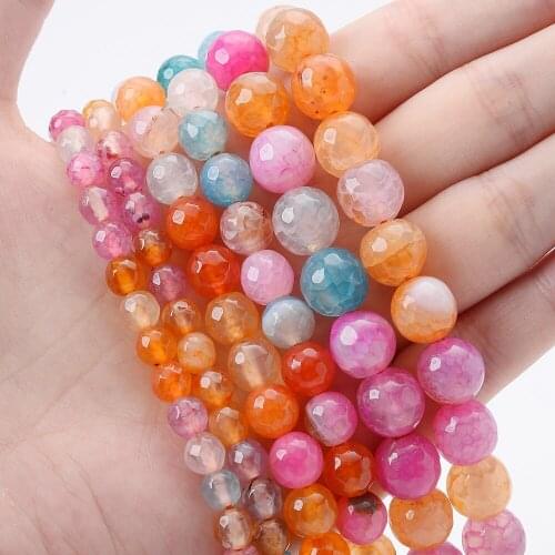 Natural Stone Beads Colorful Crack Agates Faceted Loose Spacer Bead for Jewelry Making DIY Bracelet Accessories 4/6/8/10/12mm