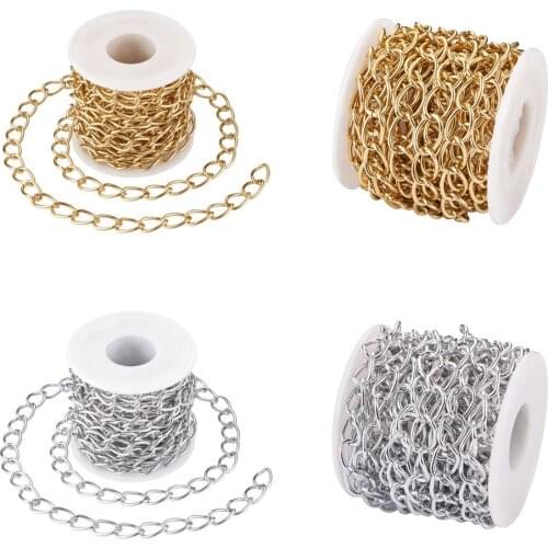 5m/set Aluminium Twisted Curb Chains Unwelded Links with Spool Golden/Silver Color for DIY Necklace Bracelet Jewelry Making