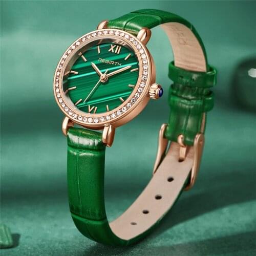 REBIRTH Classic Women Watch Top Brand Luxury Female Waterproof Clock Green Leather Bracelet Fashion Ladies Wristwatch Gift 2018