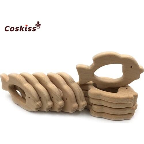 Beech Wooden Goldfish Natural Handmade Wooden Teether DIY Wood Personalized Pendent Eco-Friendly Safe Baby Teether Toys