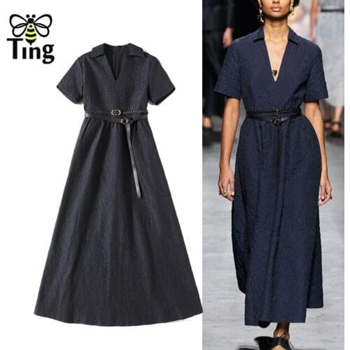 Tingfly Runway Fashion Jaquard Ball Gowns Party Dinner Dresses Vintage Elegant Midi Long Fashion Dress Lapel Collar Elbise Robes