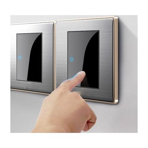 CE 86 type LED random point switch mirror acrylic household stainless steel brushed panel 1 2 3 4 Gang 1 Way 2 Way EU Socket USB